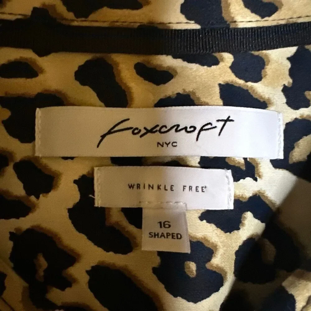 Foxcroft leopard blouse wrinkle free 16